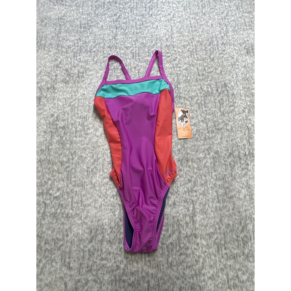 Speedo Vibe Collection One Piece Swimsuit Neon Violet‎ Red Teal Size 32 NEW